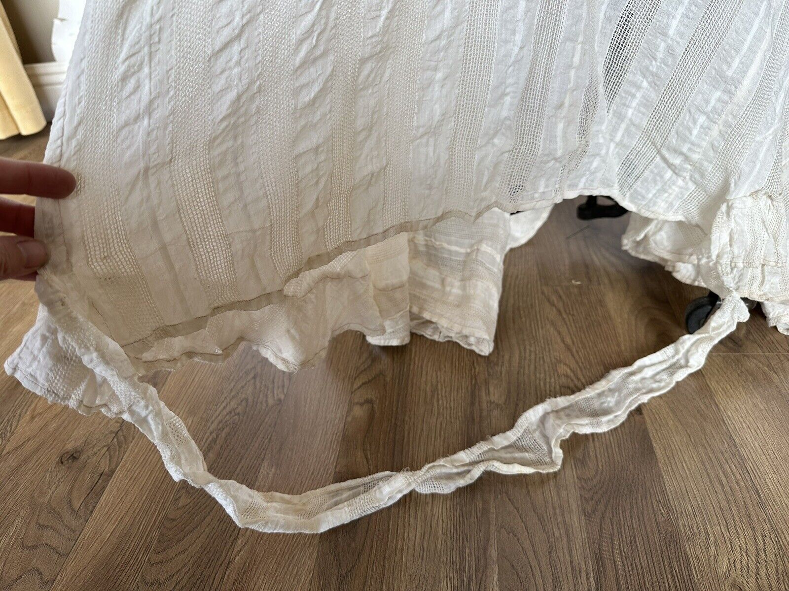 Gorgeous Antique 1900s Cotton Plisse Skirt Sheer Crochet Net Insets Afternoon XS - Fresh Stock Dated March 2026