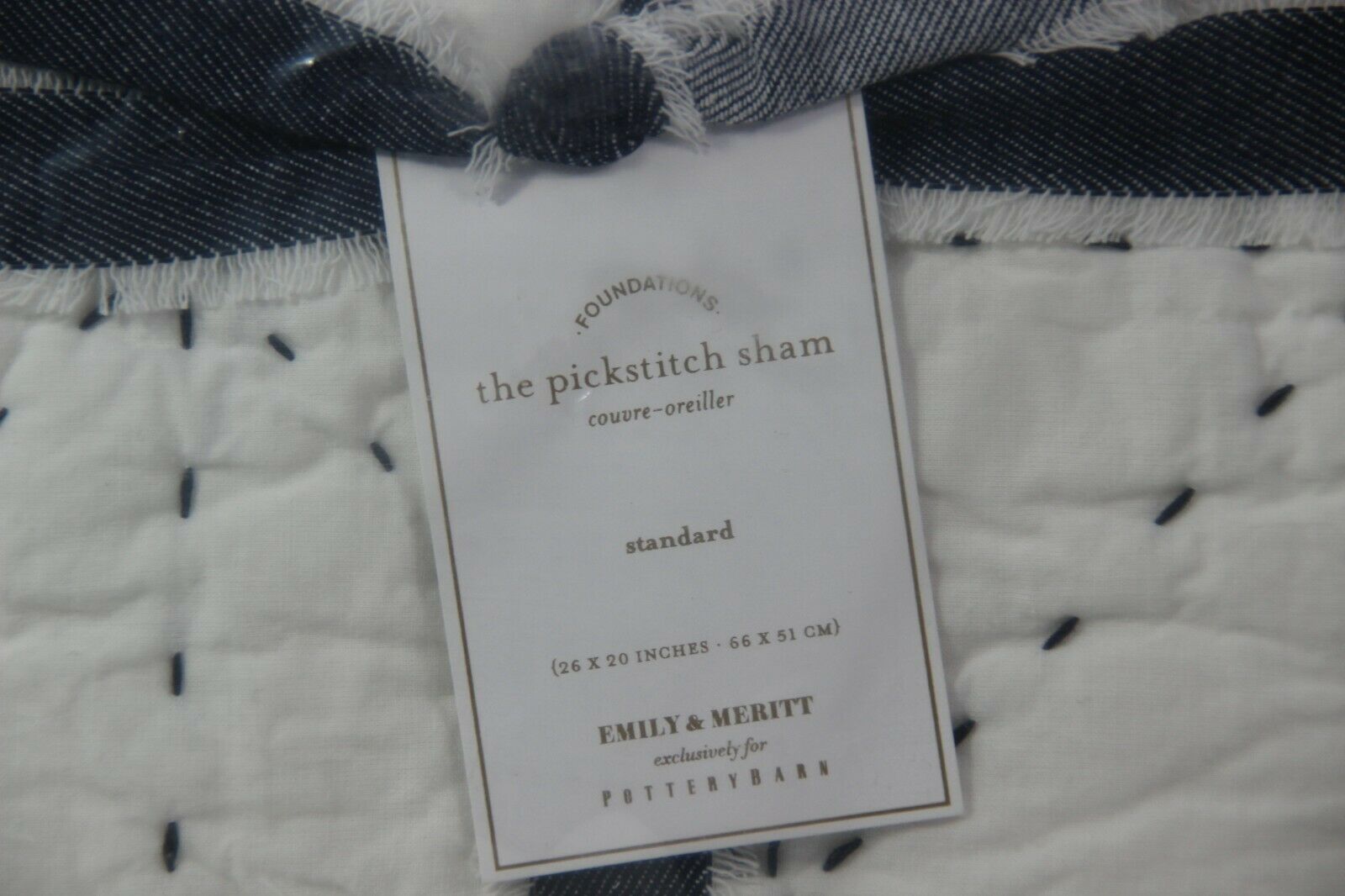 Pottery Barn Foundations Emily & Meritt The Pickstitch Sham White Navy  26 x 20 - Fresh Stock Dated December 2025