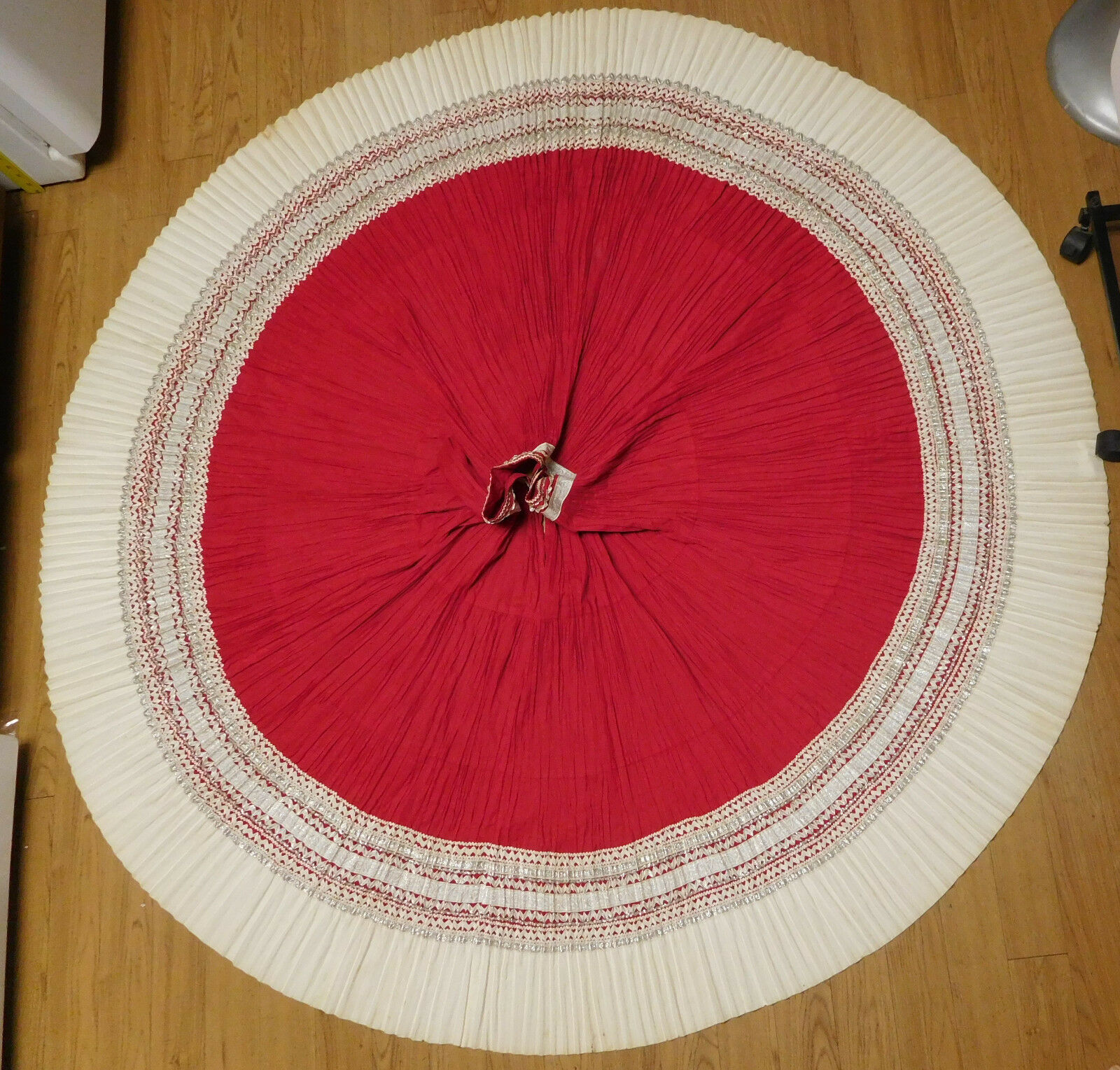 Vintage Red Metallic Silver Trim Pleated Circle Skirt - Fresh Stock Dated February 2026