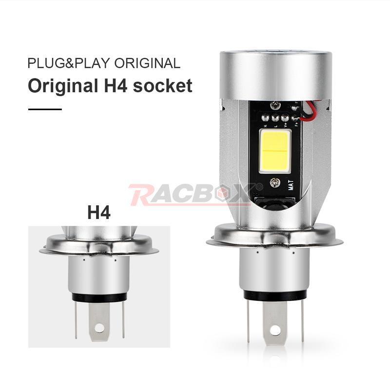 H4 9003 LED Motorcycle Headlight Bulb Hi/Low Beam White W/ Blue Angel Eyes Halo - Fresh Stock Dated February 2026