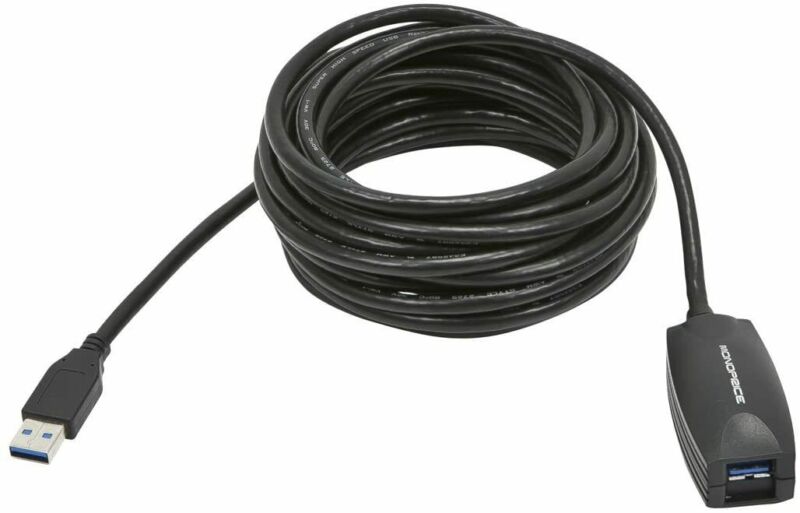 Monoprice 5-meter USB 3.0 A Male to A Female Active Extension Cable, Black - Fresh Stock Dated February 2026