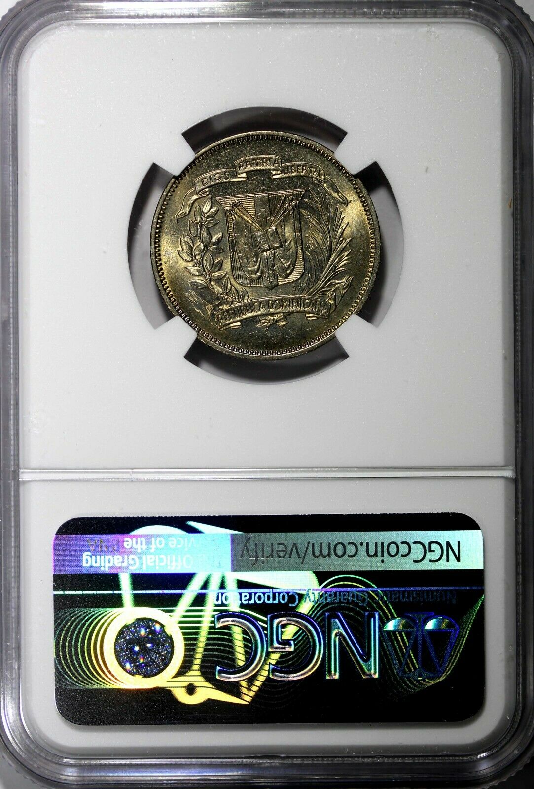 DOMINICAN REPUBLIC 1972 25 Centavos NGC MS64 GEM Mintage-800,000 KM# 20a.1 (027) - Fresh Stock Dated December 2025