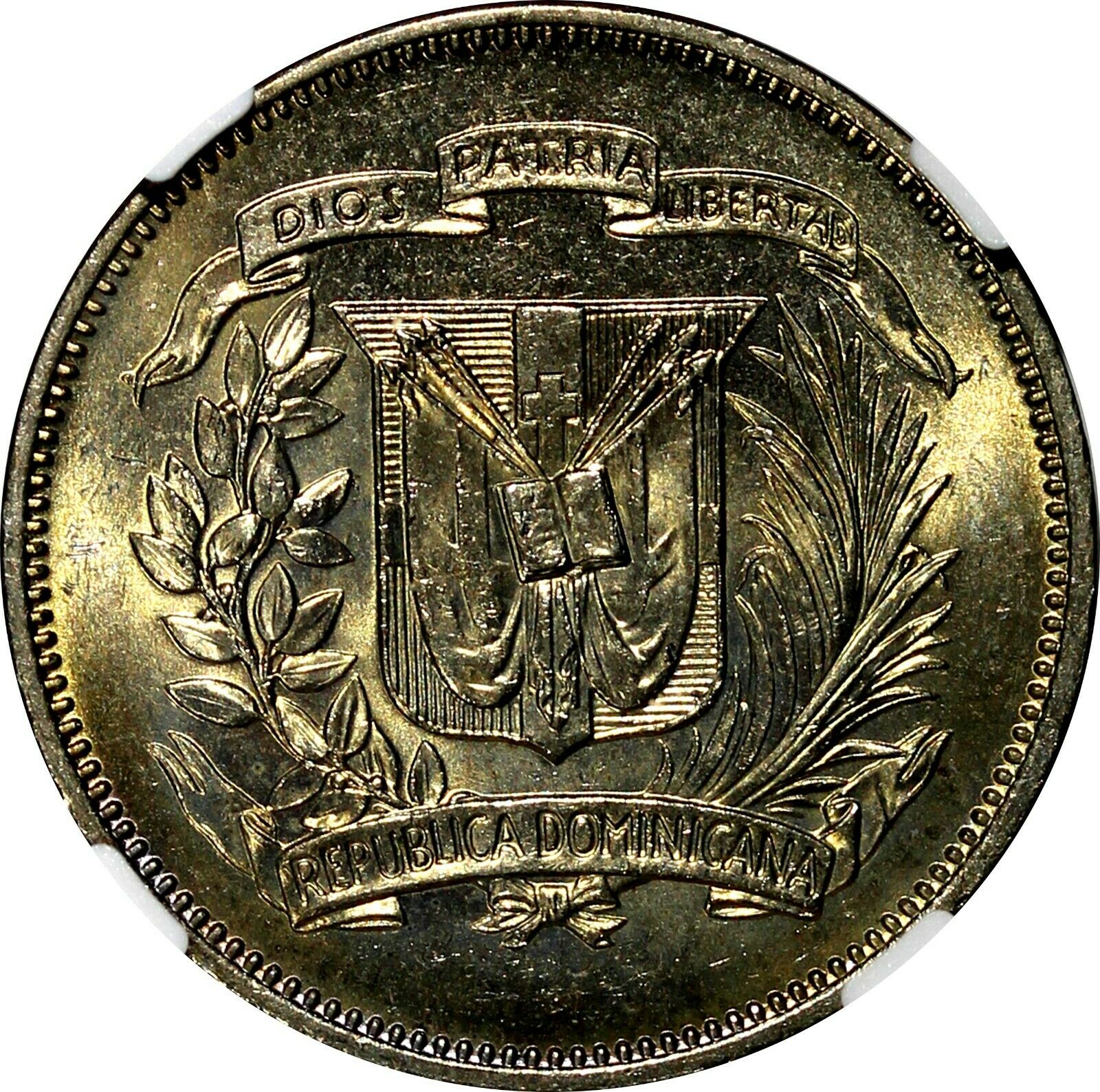 DOMINICAN REPUBLIC 1972 25 Centavos NGC MS64 GEM Mintage-800,000 KM# 20a.1 (027) - Fresh Stock Dated December 2025