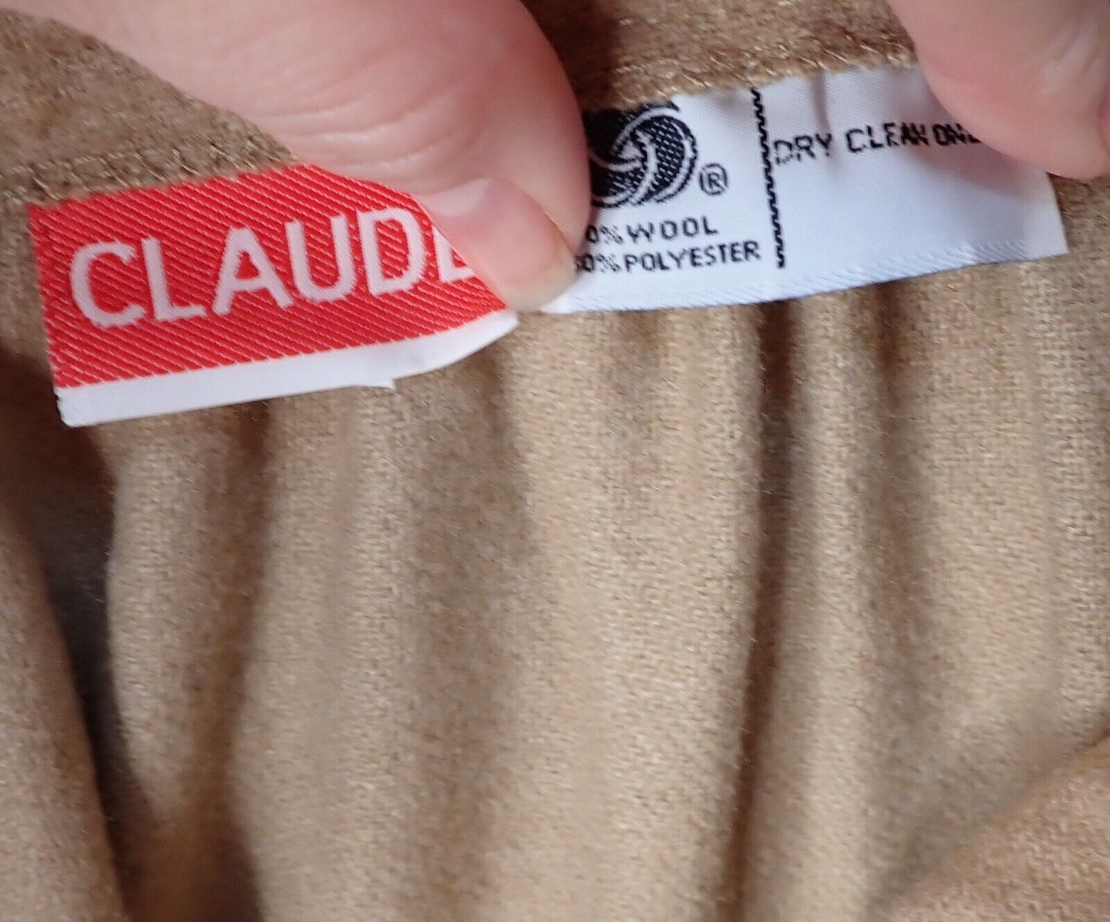 Vintage 80s Claude Fawn Tan 100% Wool Embroidered Border A-Line Skirt M 29