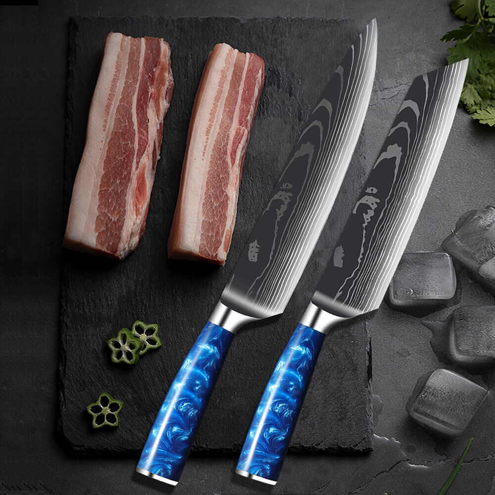 Kitchen Knife Set Japanese Damascus Pattern Chef Knives Stainless Steel Cleaver - Fresh Stock Dated February 2026