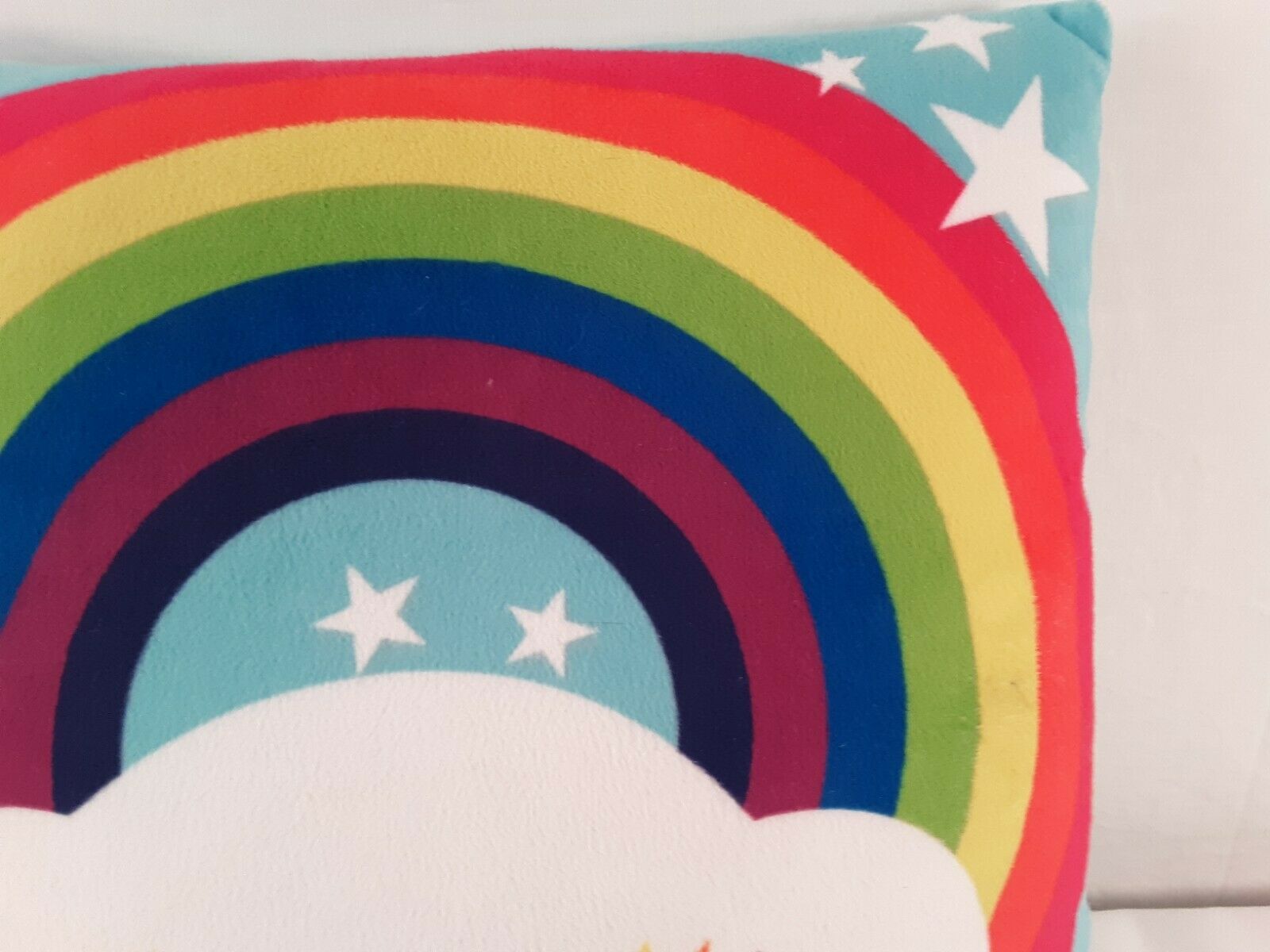 Kids Bright Plush Soft Fleece Rainbow and Cloud Pillow 12 x 13 inches Aqua - Fresh Stock Dated December 2025