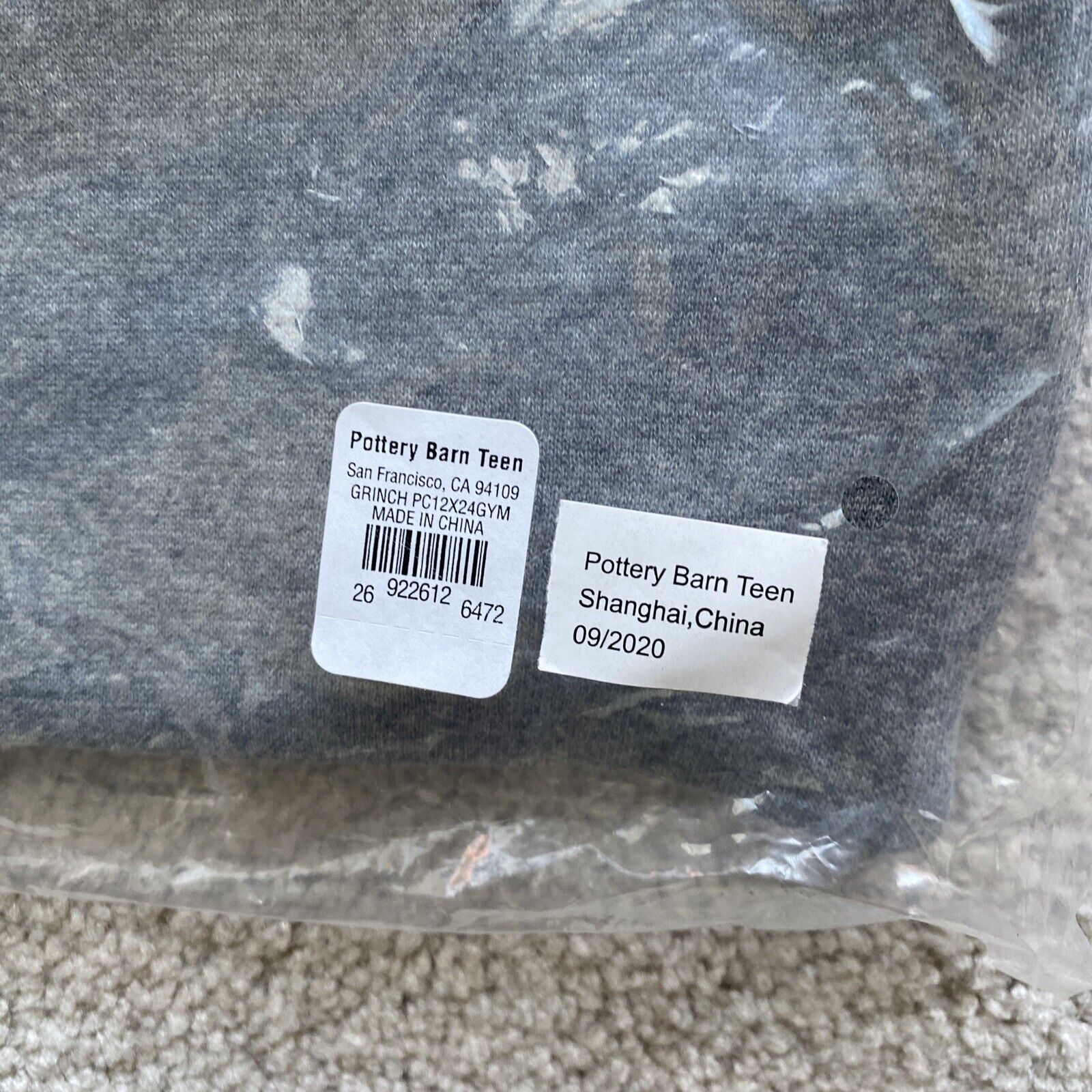 NEW Pottery Barn Teen THE GRINCH “Dear Santa” Pillow Cover Red Grey  24x12” - Fresh Stock Dated February 2026