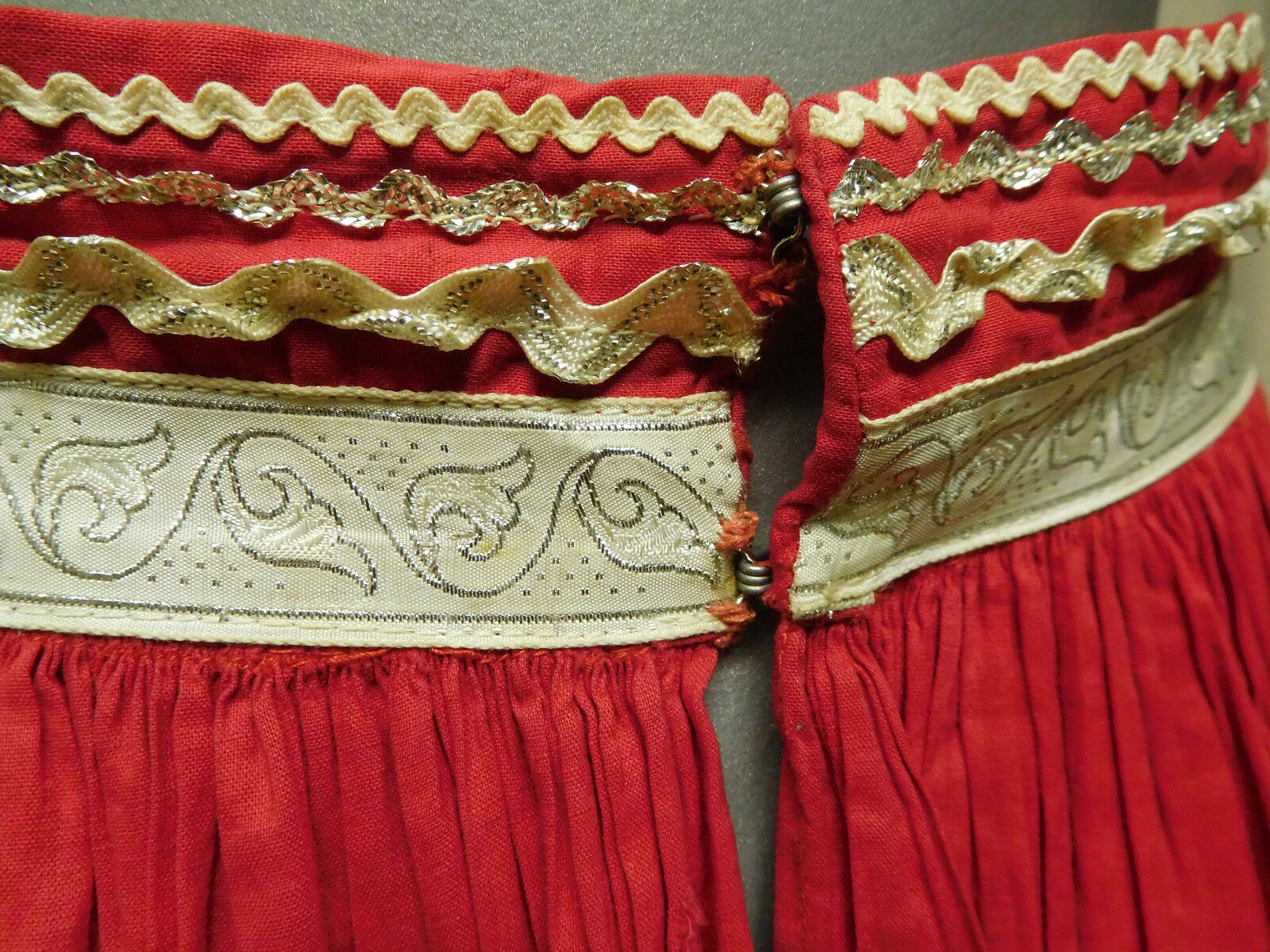 Vintage Red Metallic Silver Trim Pleated Circle Skirt - Fresh Stock Dated February 2026