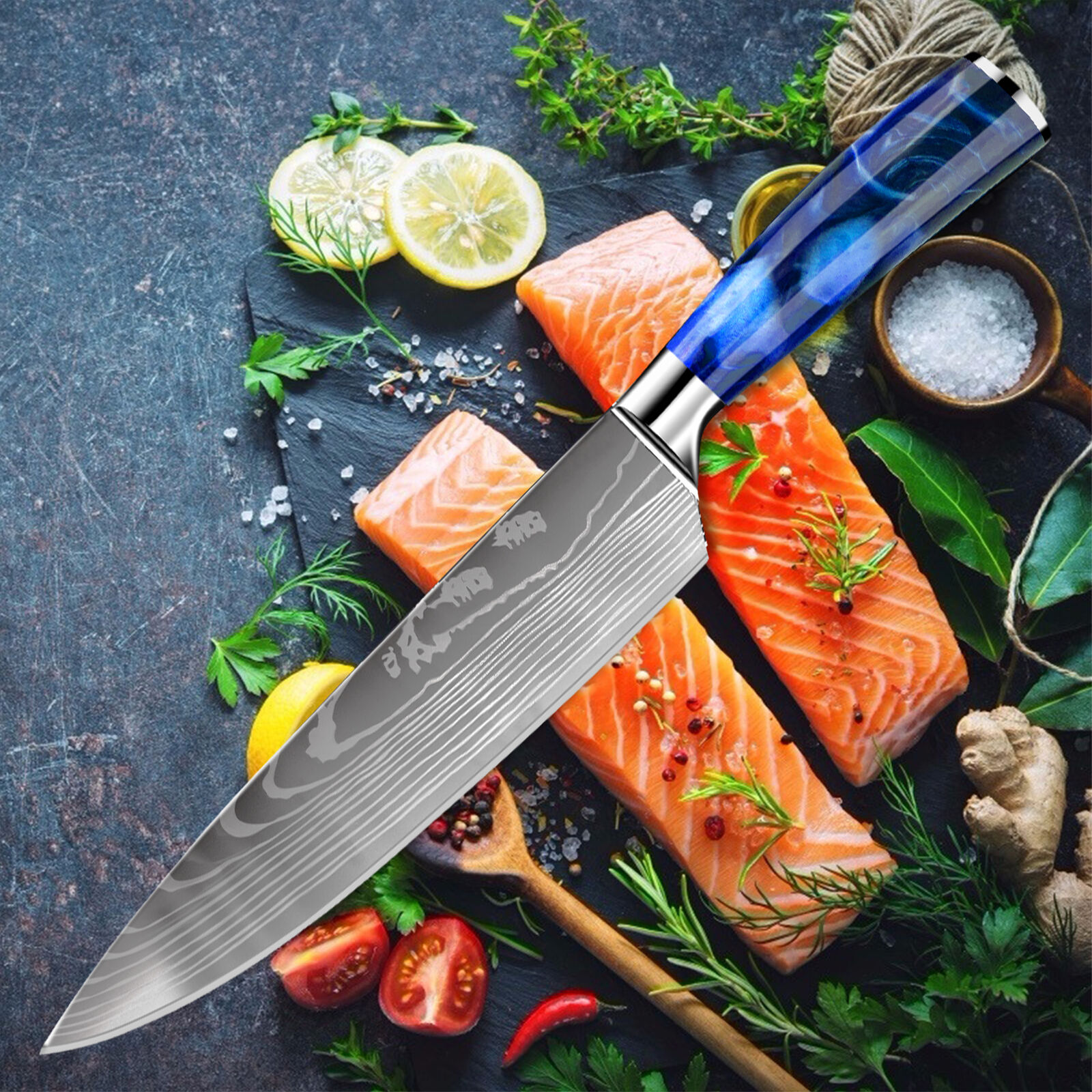 Kitchen Knife Set Japanese Damascus Pattern Chef Knives Stainless Steel Cleaver - Fresh Stock Dated February 2026