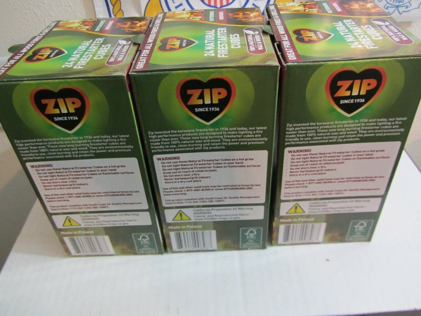 Lot (3) 24-pack ZIP natural firestarter 100% wax wood outdoor/indoor = 72 cubes! - Fresh Stock Dated December 2025