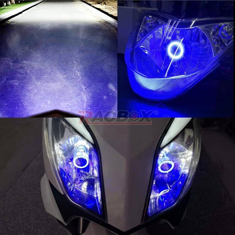 H4 9003 LED Motorcycle Headlight Bulb Hi/Low Beam White W/ Blue Angel Eyes Halo - Fresh Stock Dated February 2026