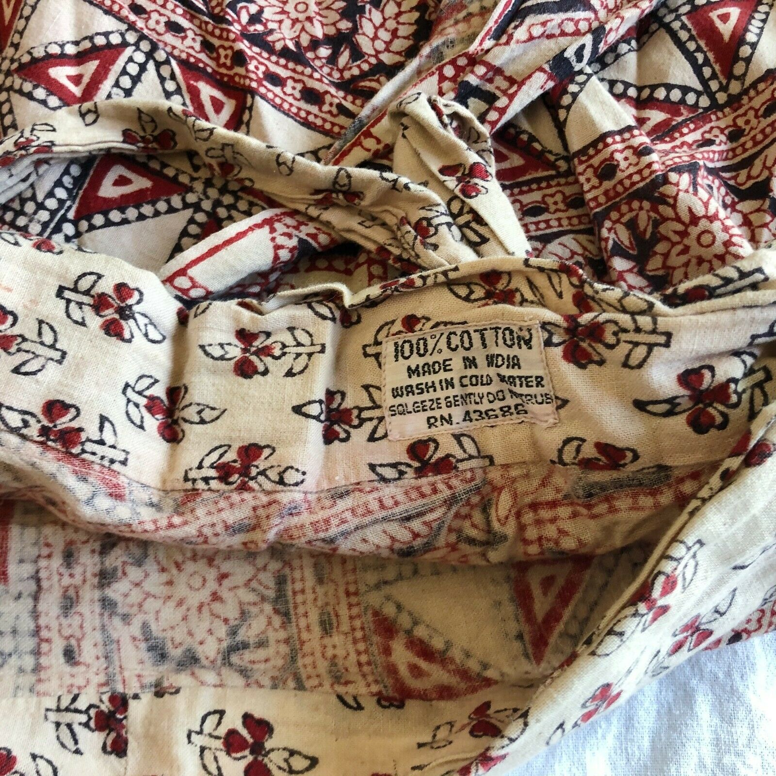 vtg 60s 70s india cotton wrap maxi skirt block print gauze Indian - Fresh Stock Dated February 2026