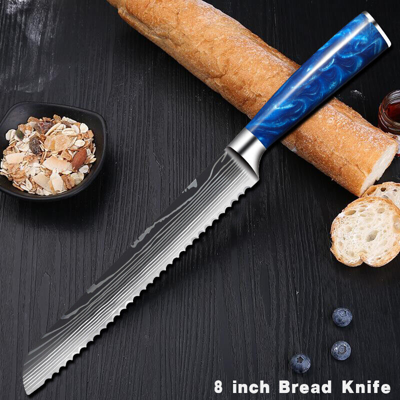 Kitchen Knife Set Japanese Damascus Pattern Chef Knives Stainless Steel Cleaver - Fresh Stock Dated February 2026