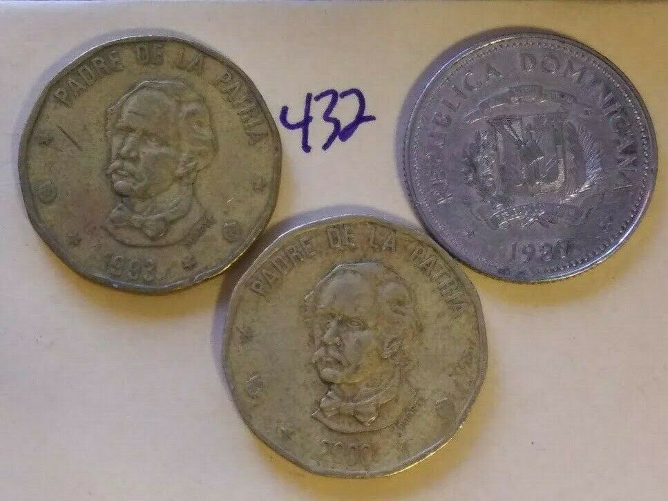 🇩🇴🇩🇴 1990 25centavos, 1993 & 2000 1 peso; Dominican Republic 🇩🇴🇩🇴 - Fresh Stock Dated December 2025