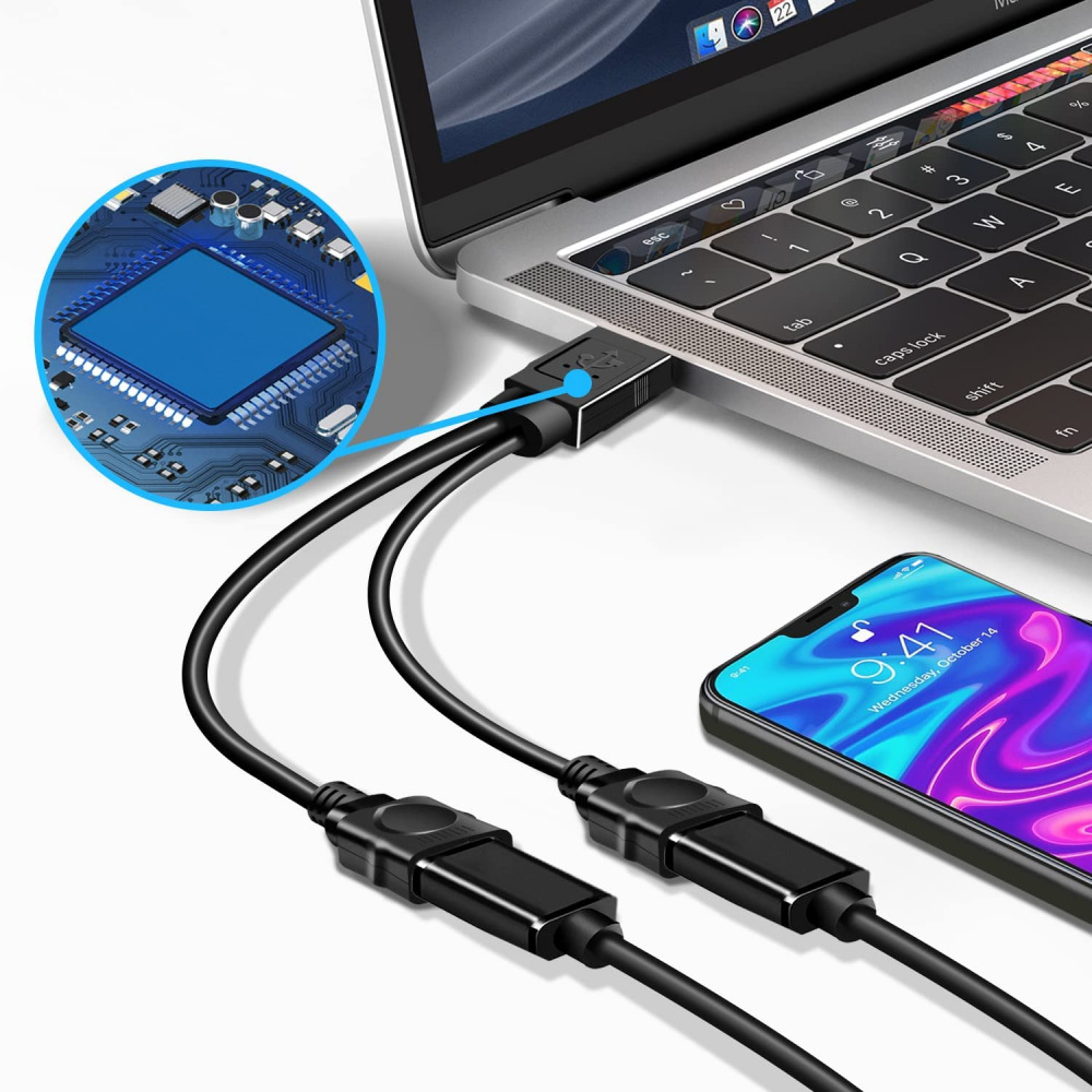 USB Male to Dual Female Cable, Data Charger Double Port Extender, Y... - Fresh Stock Dated February 2026