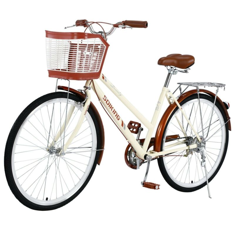 26 Inch Beach Cruiser Bike Women's Commuters Bicycle with Basket and Rear Rack - Fresh Stock Dated February 2026