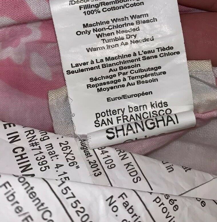 Pottery Barn Kids PBK Quilted Euro Sham European Pink Patchwork Floral Cute - Fresh Stock Dated January 2026