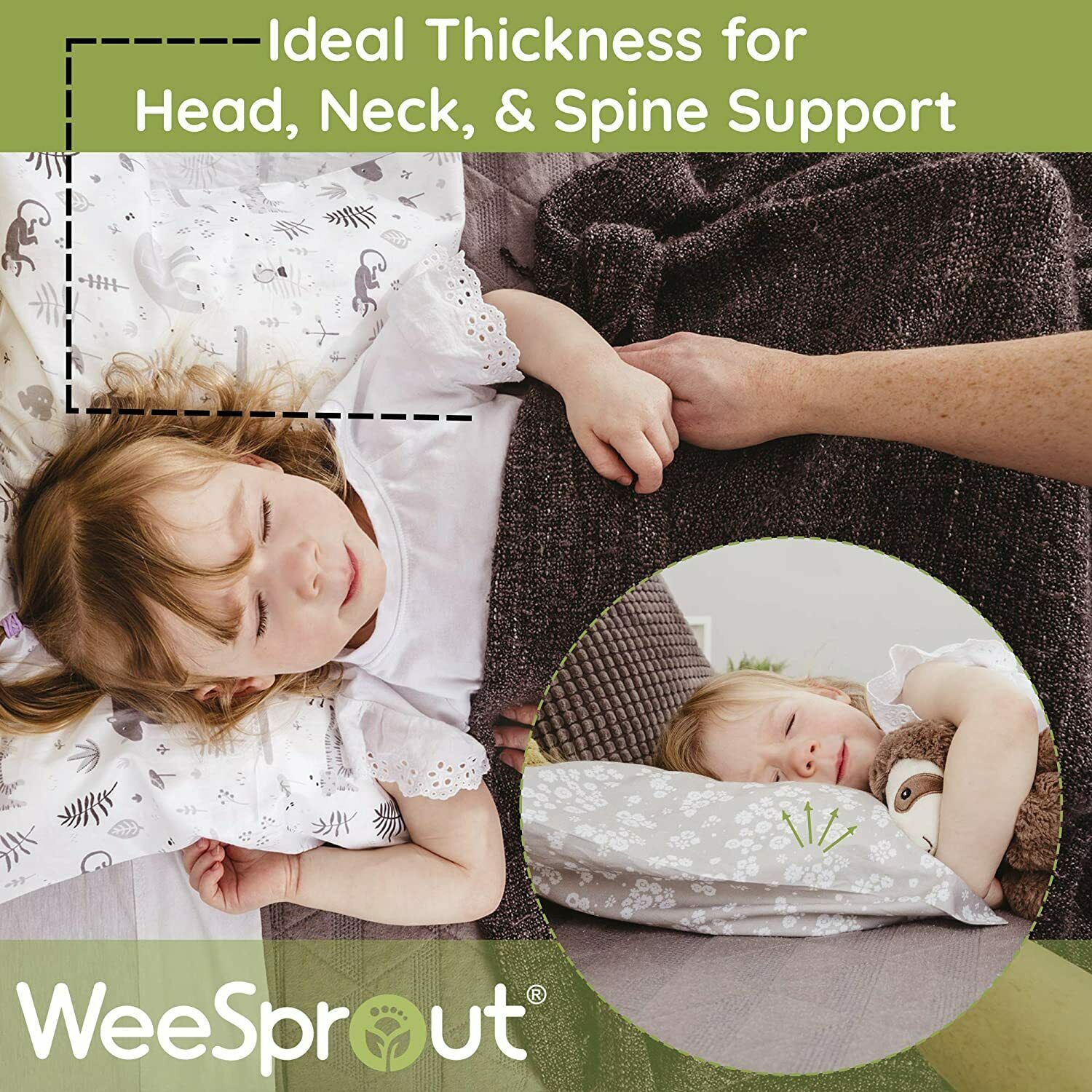 WeeSprout Toddler Pillow - Organic Cotton Shell & Pillowcase, Low Loft - Fresh Stock Dated December 2025
