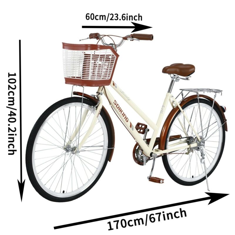 26 Inch Beach Cruiser Bike Women's Commuters Bicycle with Basket and Rear Rack - Fresh Stock Dated February 2026