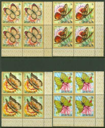 EDW1949SELL : BURUNDI 1968 Scott #C66-74 Butterflies. Blks of 4 VF MNH Cat 6. - Fresh Stock Dated December 2025