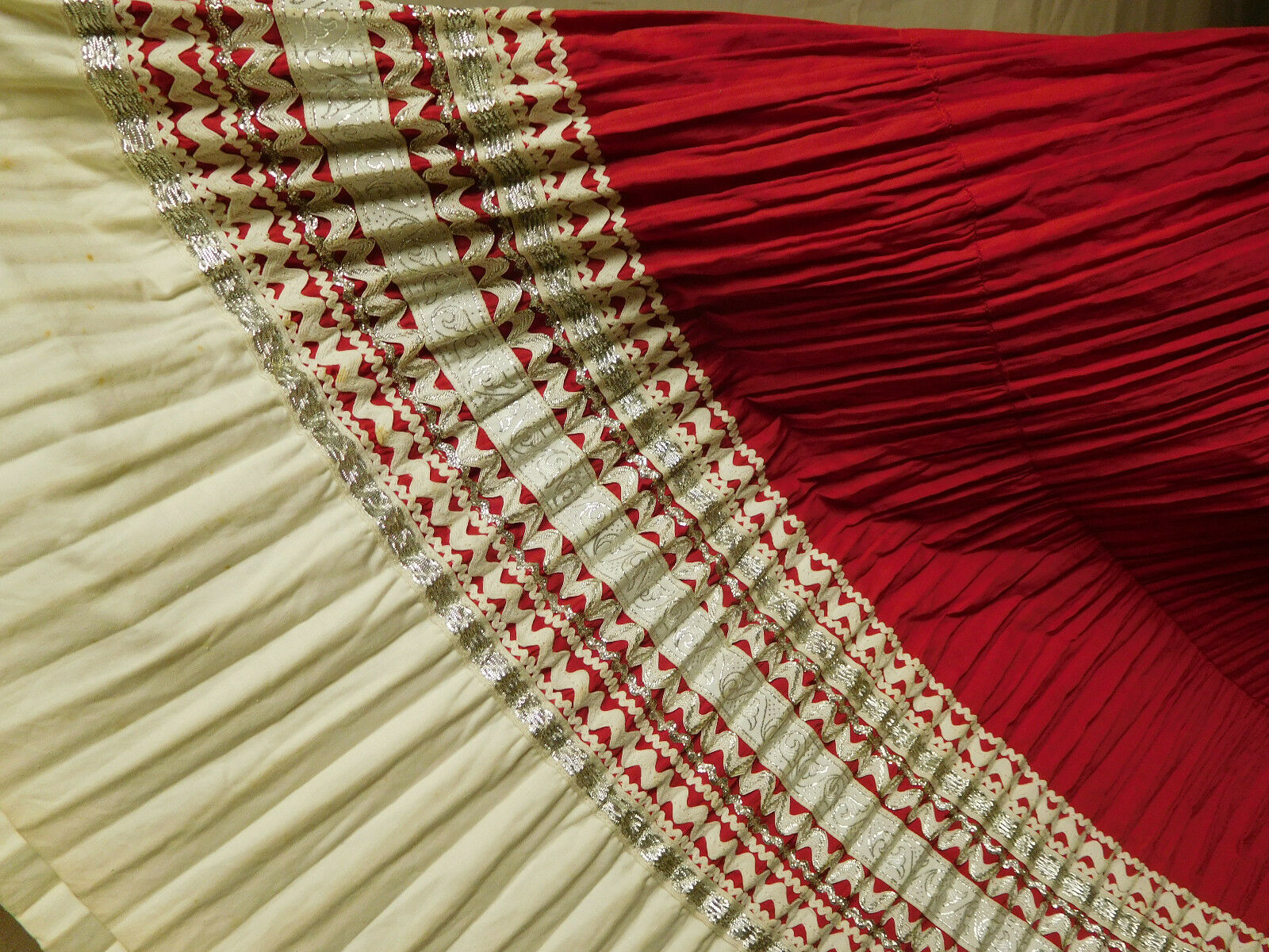 Vintage Red Metallic Silver Trim Pleated Circle Skirt - Fresh Stock Dated February 2026