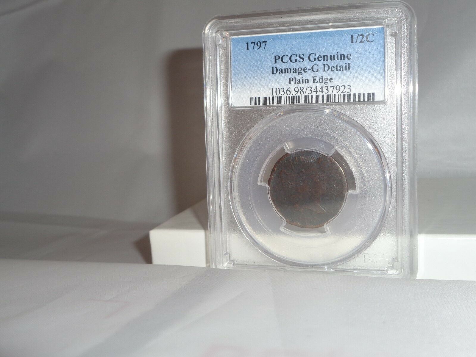 1797 1/2c Liberty Cap Half Cent Coin PCGS Genuine Damage G Detail Plain Edge - Fresh Stock Dated December 2025