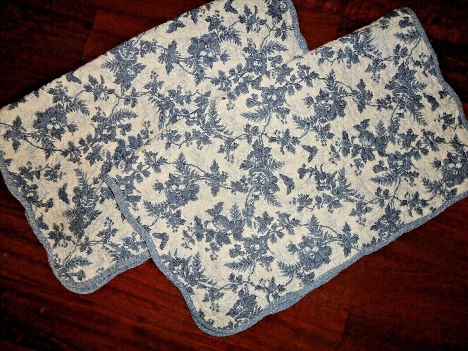 CROFT & BARROW BLUE WHITE TOILE FLORAL QUILTED (3) STANDARD PILLOW SHAMS 20X26 - Fresh Stock Dated December 2025