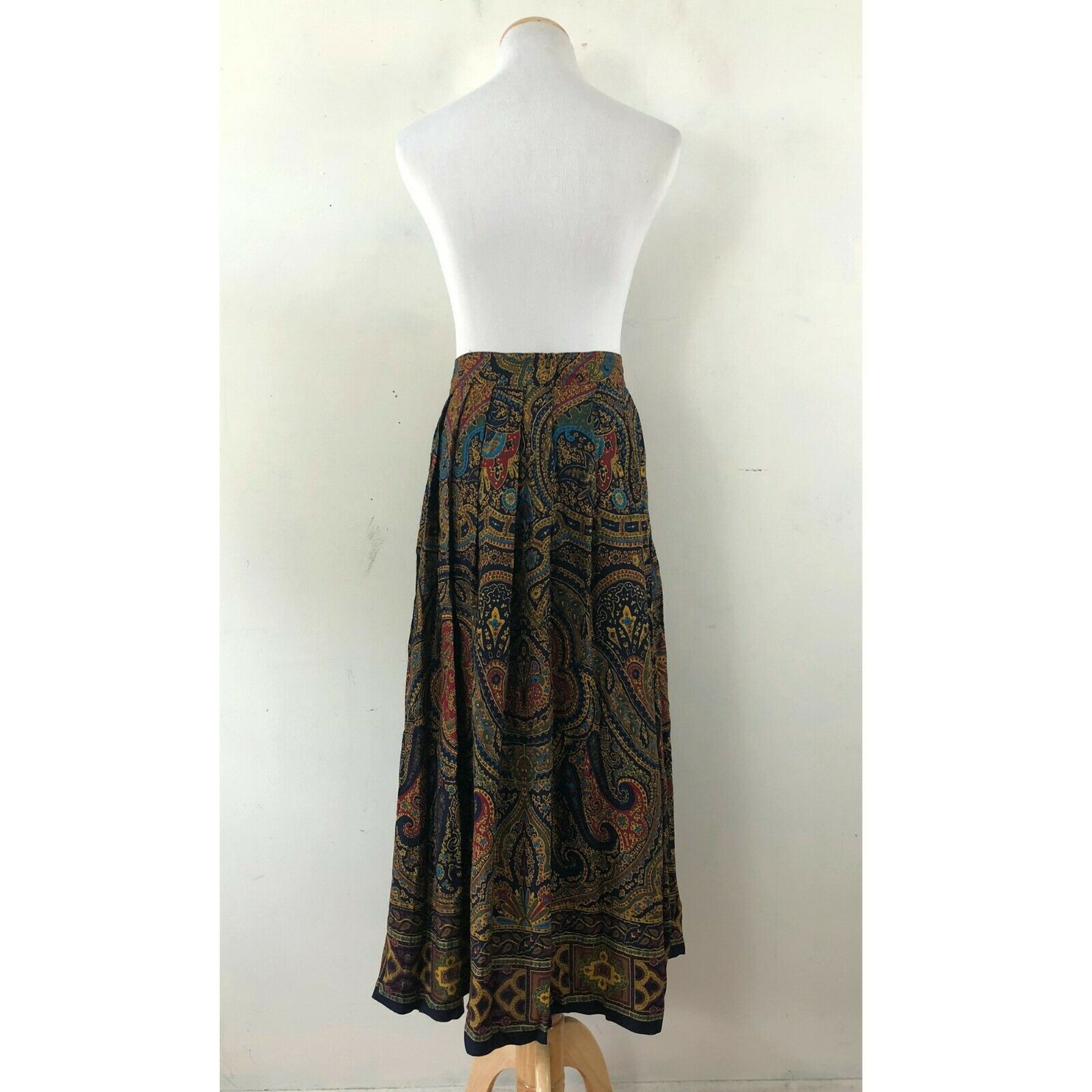 Vintage Pleated Midi Skirt 1970s Paisley Print Knife Pleats Size M/L 31