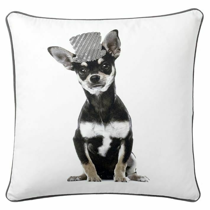 NEW Pottery Barn Teen ASPCA CHIHUAHUA SEQUIN HAT Pillow Cover PARTY DOGS #P139 - Fresh Stock Dated December 2025