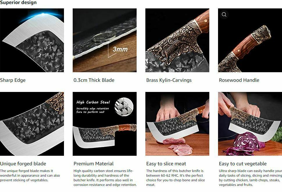 Kitchen Knife Chef Cutlery Steak  Professional Cleaver Butcher Sharp Meat Knives - Fresh Stock Dated December 2025