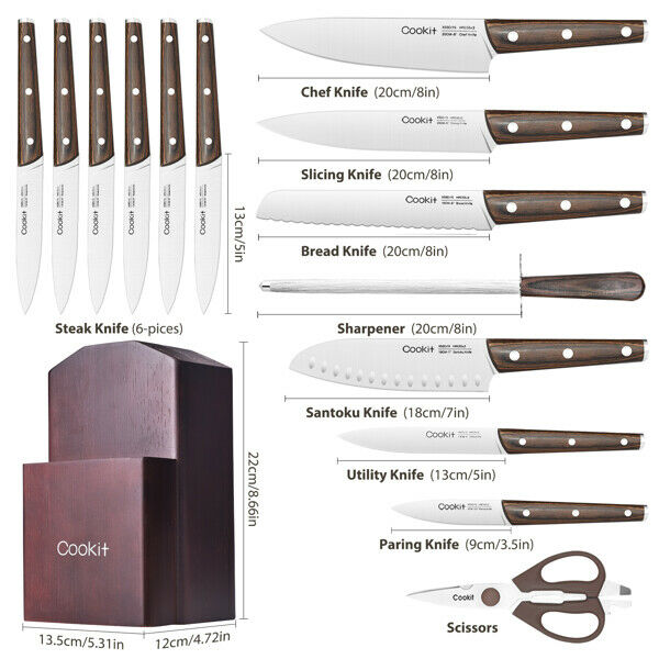 15pcs Kitchen Knives Set Stainless Steel Chef Scissors Steak Damascus Pattern US - Fresh Stock Dated January 2026