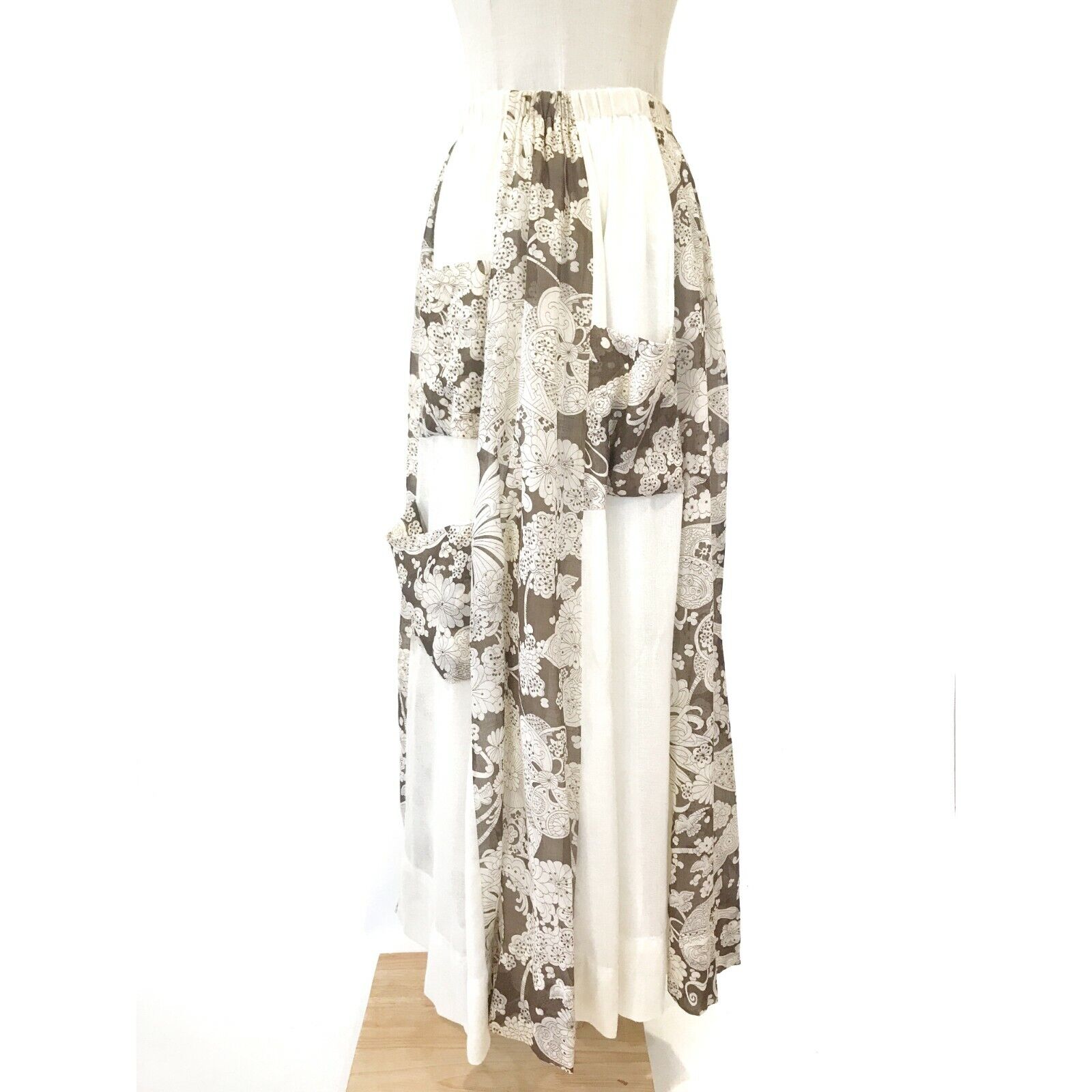 Chessa Davis I.Magnin Vintage Brown Cream Maxi Skirt Full 70's Floral Boho - Fresh Stock Dated March 2026