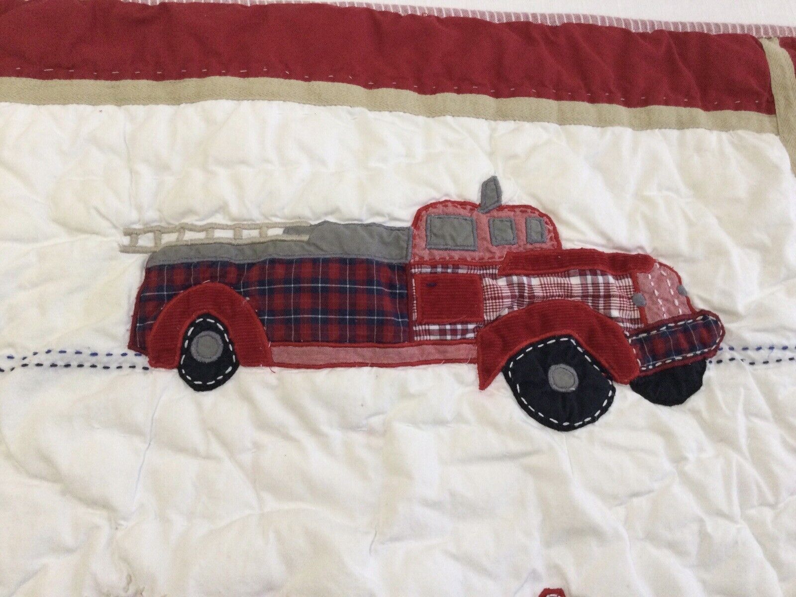 Pottery Barn Kids Fire Trucks Quilted Standard Pillow Sham Red/Multicolor Cotton - Fresh Stock Dated February 2026