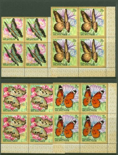 EDW1949SELL : BURUNDI 1968 Scott #C66-74 Butterflies. Blks of 4 VF MNH Cat 6. - Fresh Stock Dated December 2025