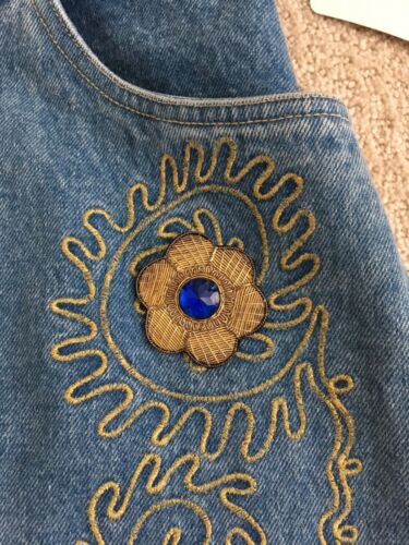 NWT Vtg 80s Mondi Denim Skirt Embellished Jewelled Bedazzled Dead Stock Size 40 - Fresh Stock Dated February 2026