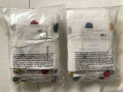 NEW 2 Pottery Barn Kids Holiday Pom Pom Quilted Standard PILLOW SHAM Quilt Duvet - Fresh Stock Dated December 2025