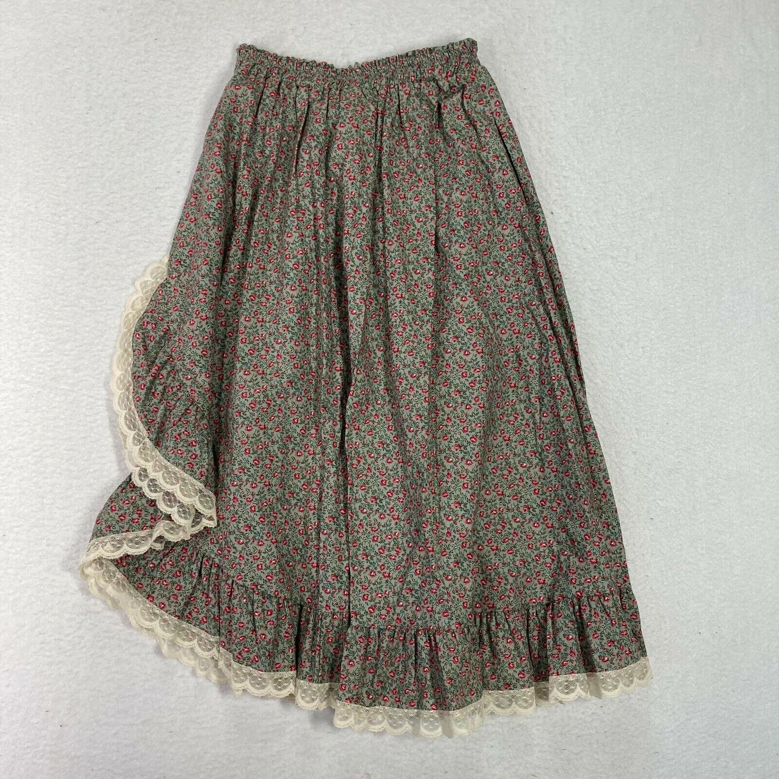 VTG Prairie Skirt Floral Cottagecore Country Farm asymmetric Lace Ruffle S M 70s - Fresh Stock Dated March 2026