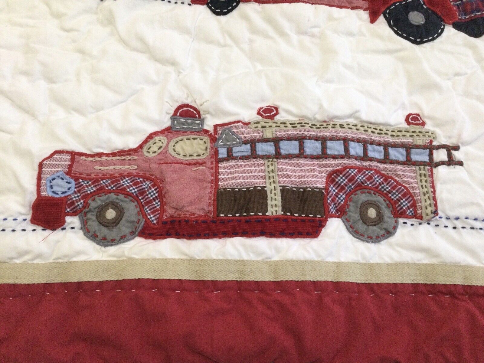 Pottery Barn Kids Fire Trucks Quilted Standard Pillow Sham Red/Multicolor Cotton - Fresh Stock Dated February 2026