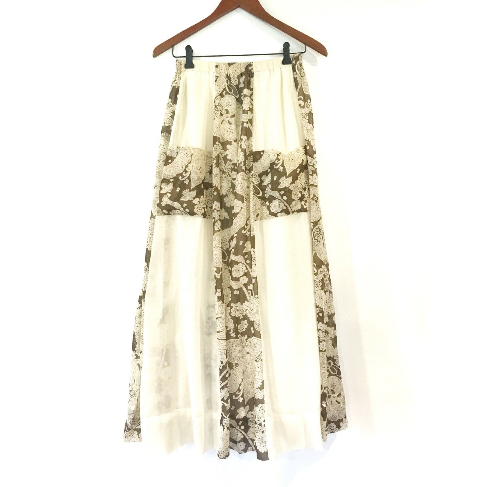 Chessa Davis I.Magnin Vintage Brown Cream Maxi Skirt Full 70's Floral Boho - Fresh Stock Dated March 2026