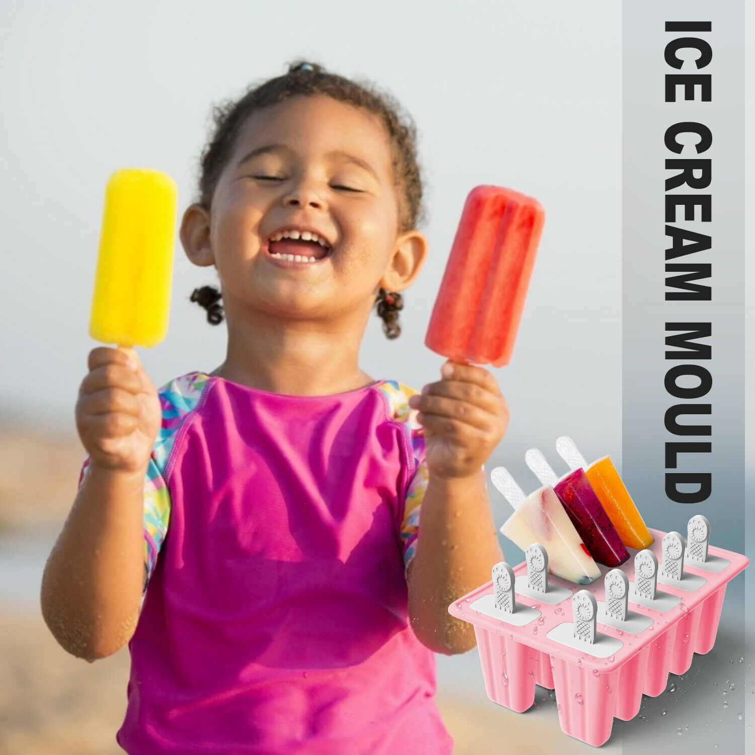 10 Cell Ice Cream Mold Silicone Popsicle Kitchen Free DIY Frozen Tray Cover Lid - Fresh Stock Dated February 2026