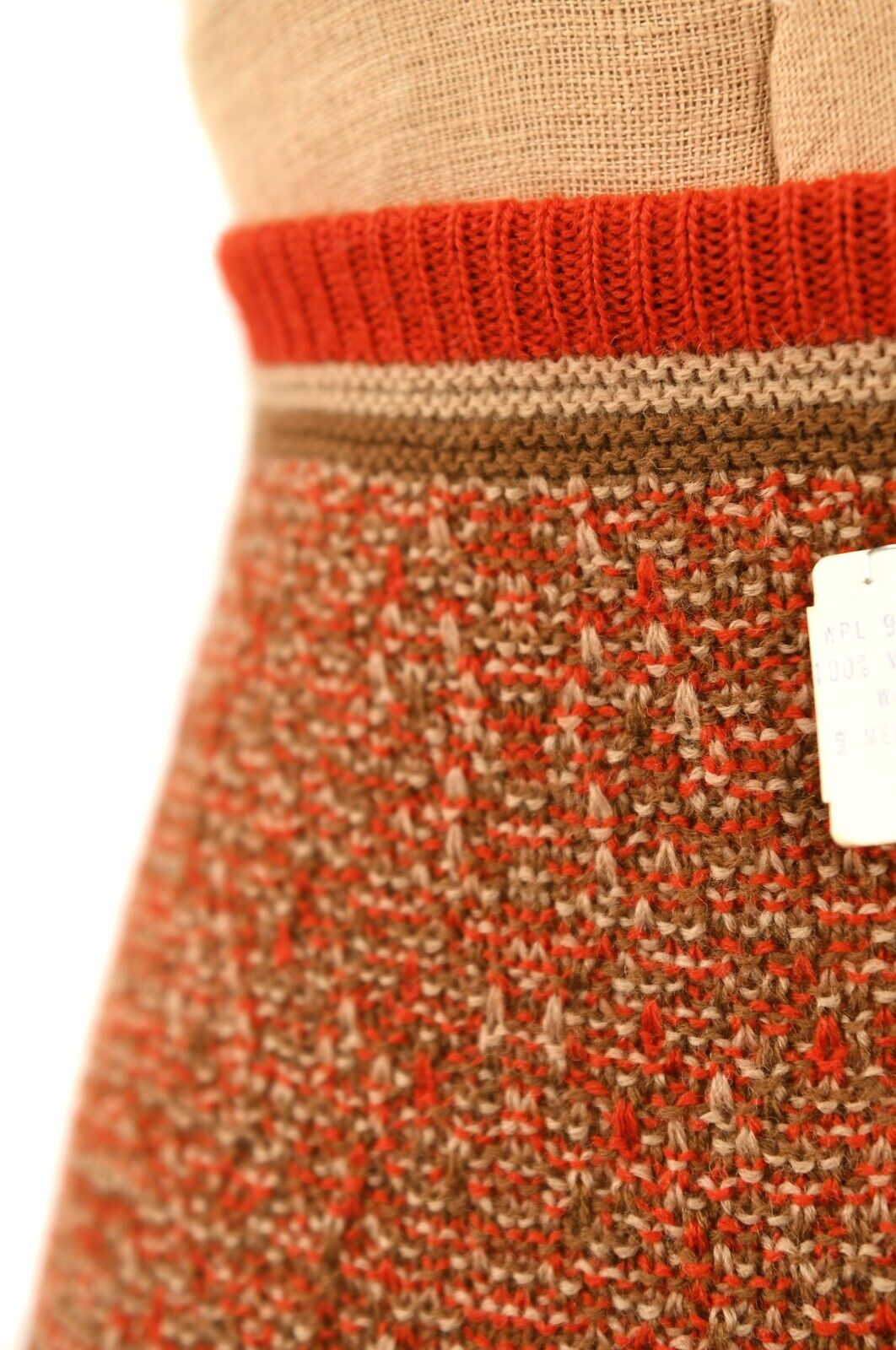 Vintage 50s 60s NOS Dark Orange Fleck All Wool High Waist Knit Sweater Skirt M - Fresh Stock Dated March 2026