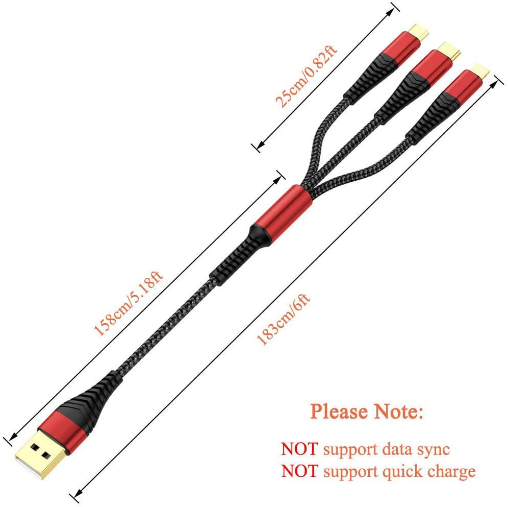 [Upgraded] Multi Charger Cable, 2Pack 6ft Nylon Braided 2Pack-Black Red-6FT - Fresh Stock Dated February 2026