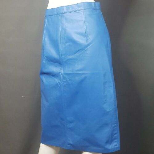 Vintage Women's Blue Leather Skirt With Back Snap Split Size EU 46 US 8 or 10 - Fresh Stock Dated February 2026