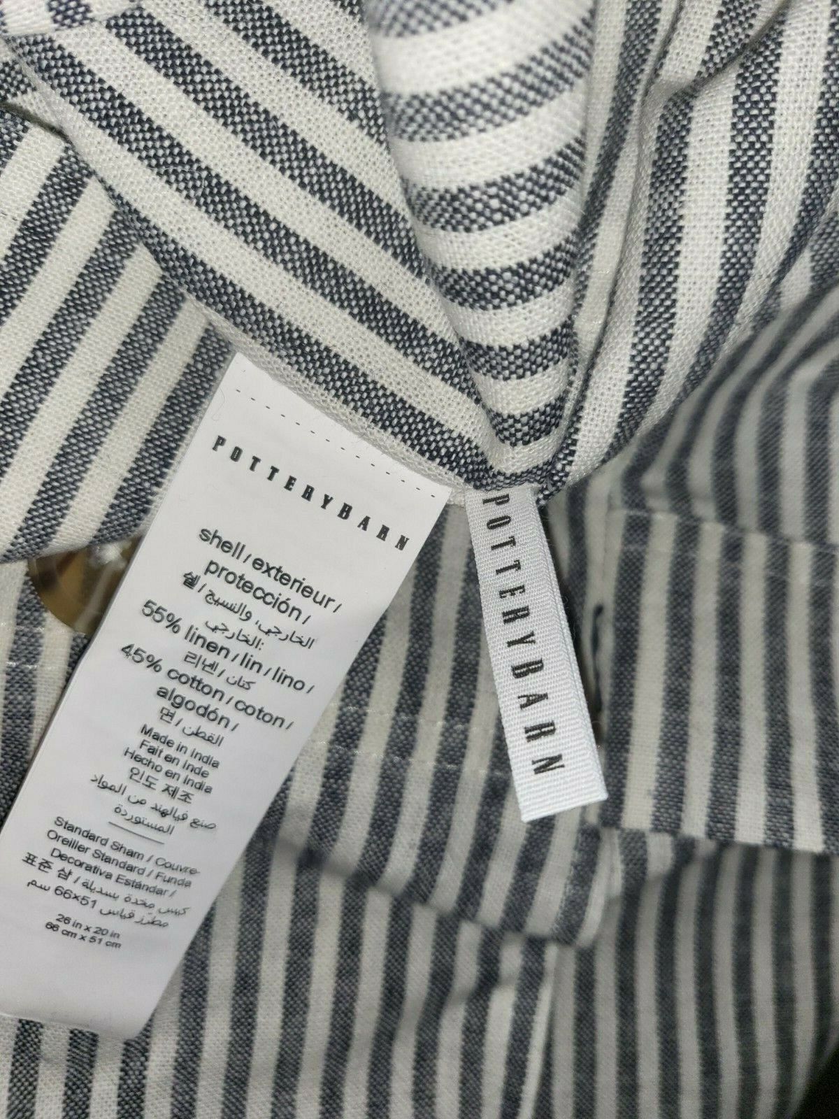 Pottery Barn Farmhouse Ticking Stripe Linen Cotton Standard Button Pillow Sham - Fresh Stock Dated February 2026