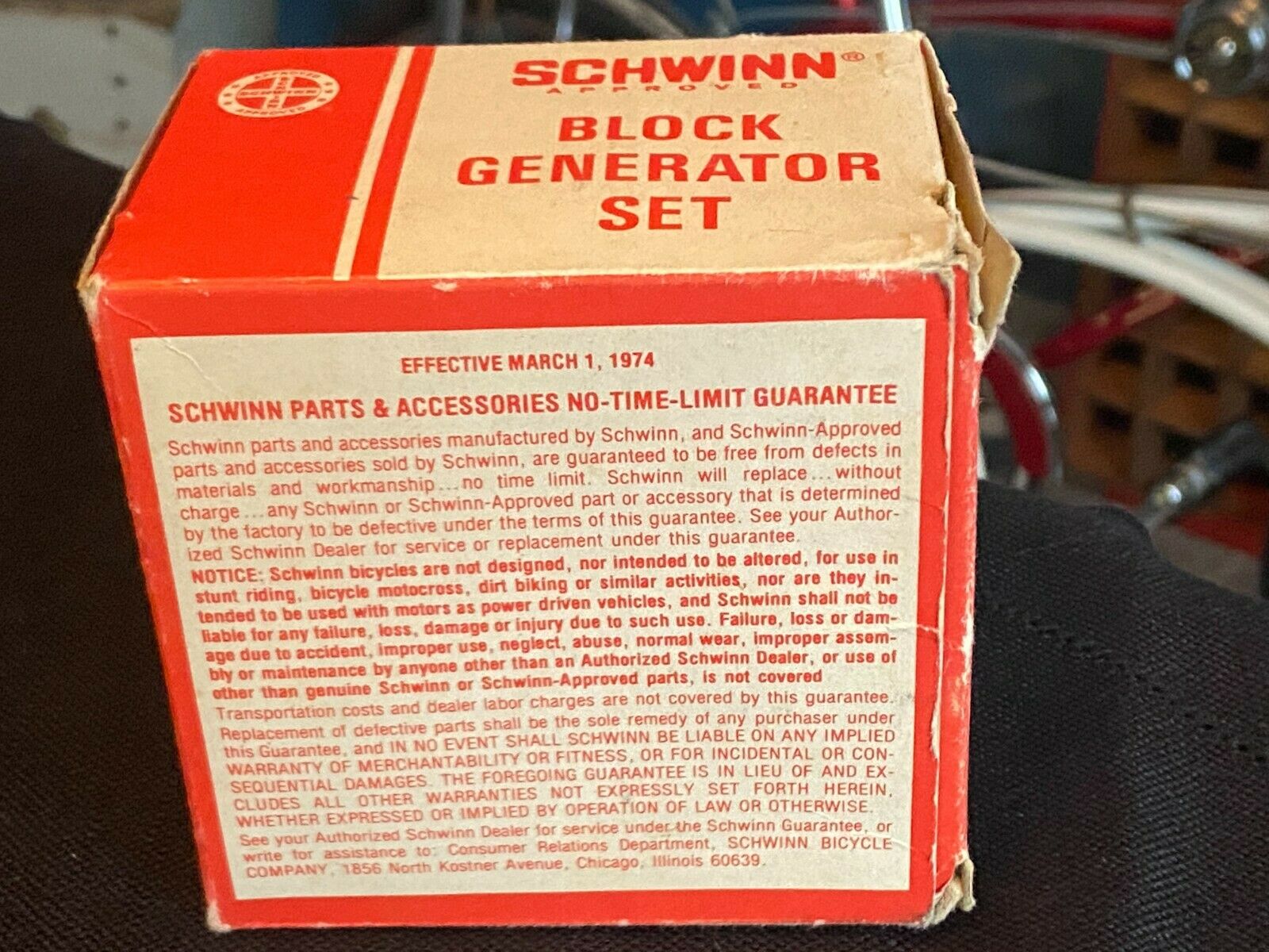 VINTAGE 1970's SCHWINN APPROVED BLOCK GENERATOR LIGHT SET #04-250 (NOS) - Fresh Stock Dated December 2025