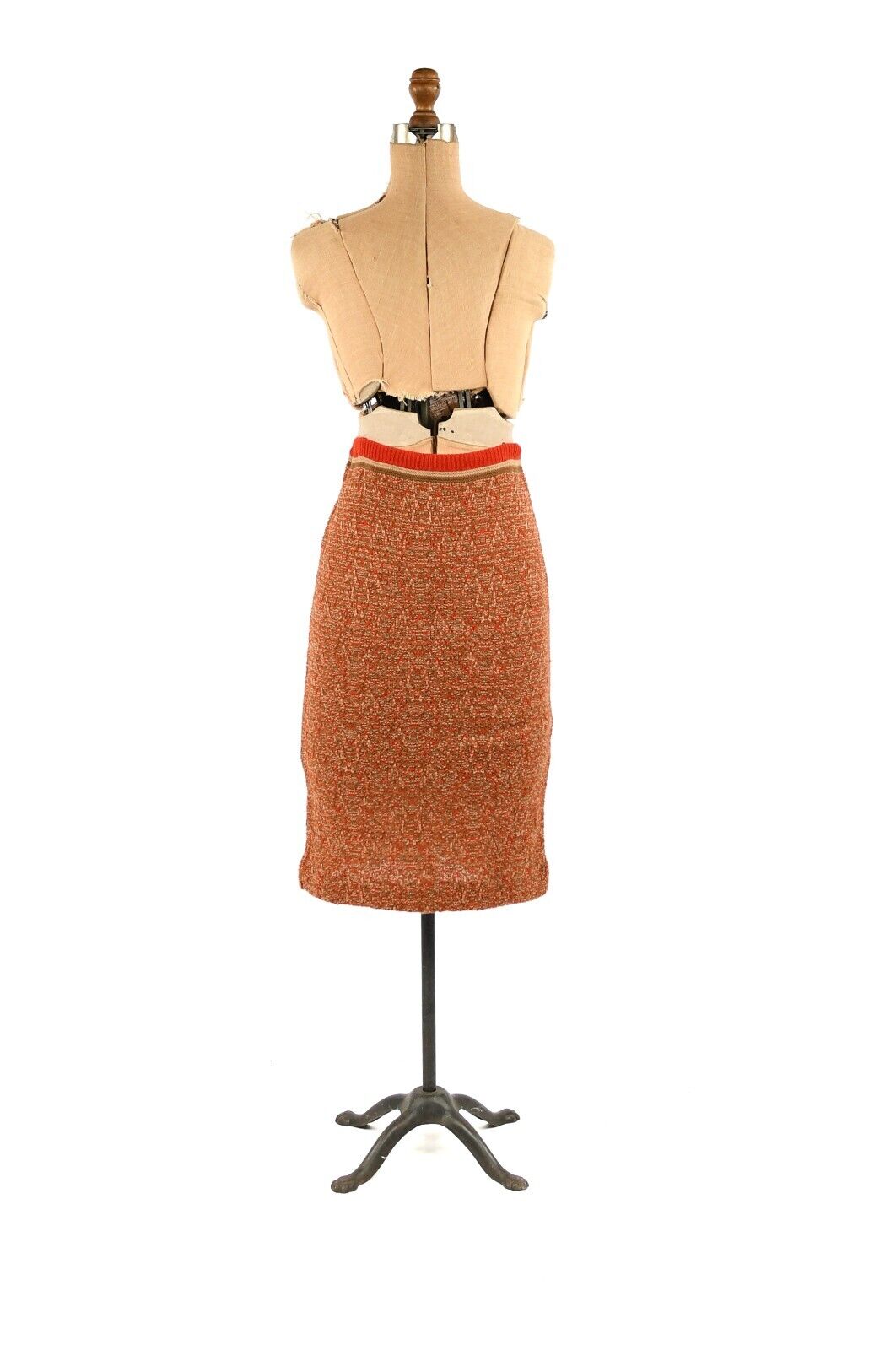Vintage 50s 60s NOS Dark Orange Fleck All Wool High Waist Knit Sweater Skirt M - Fresh Stock Dated March 2026