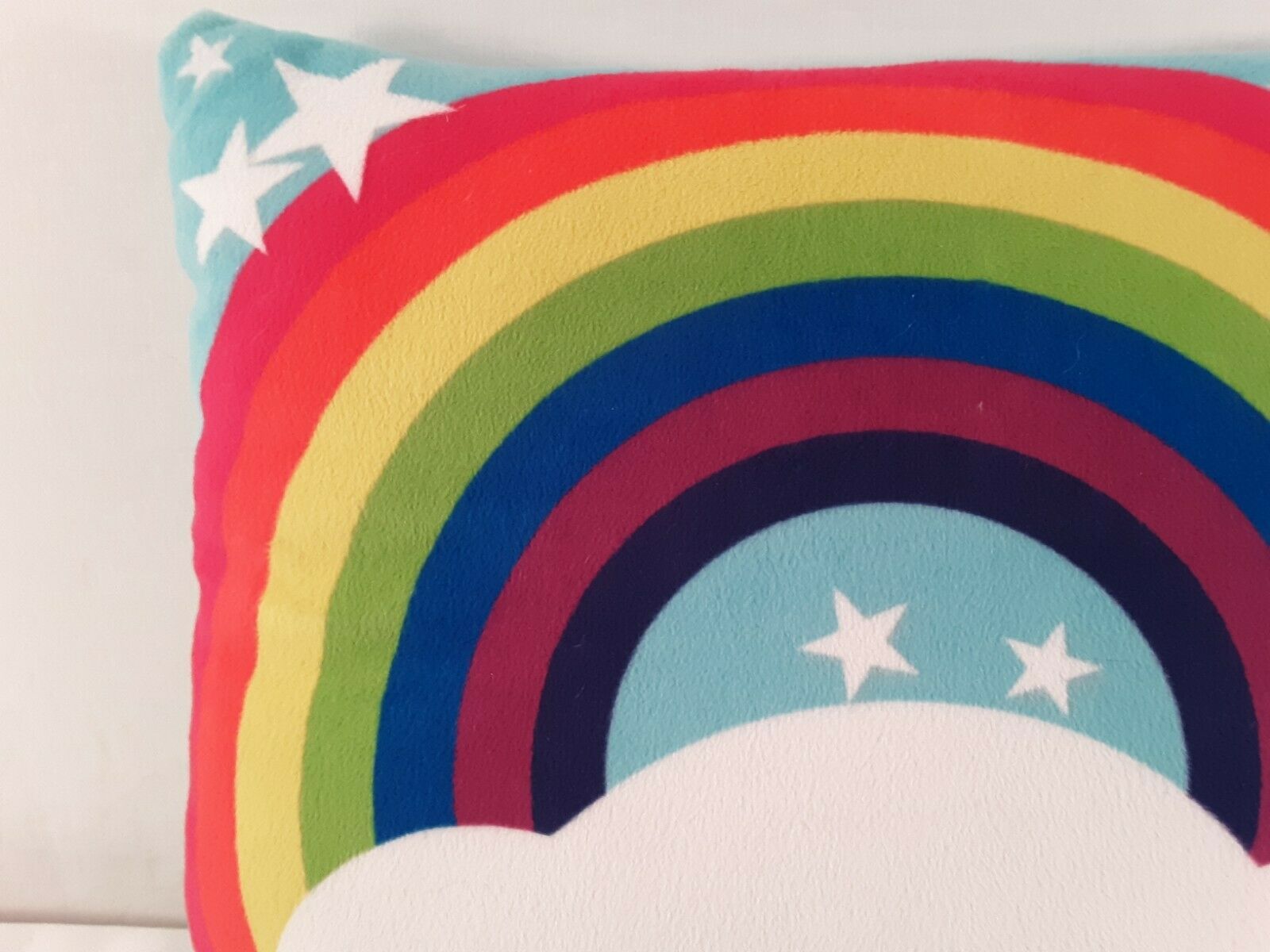 Kids Bright Plush Soft Fleece Rainbow and Cloud Pillow 12 x 13 inches Aqua - Fresh Stock Dated December 2025