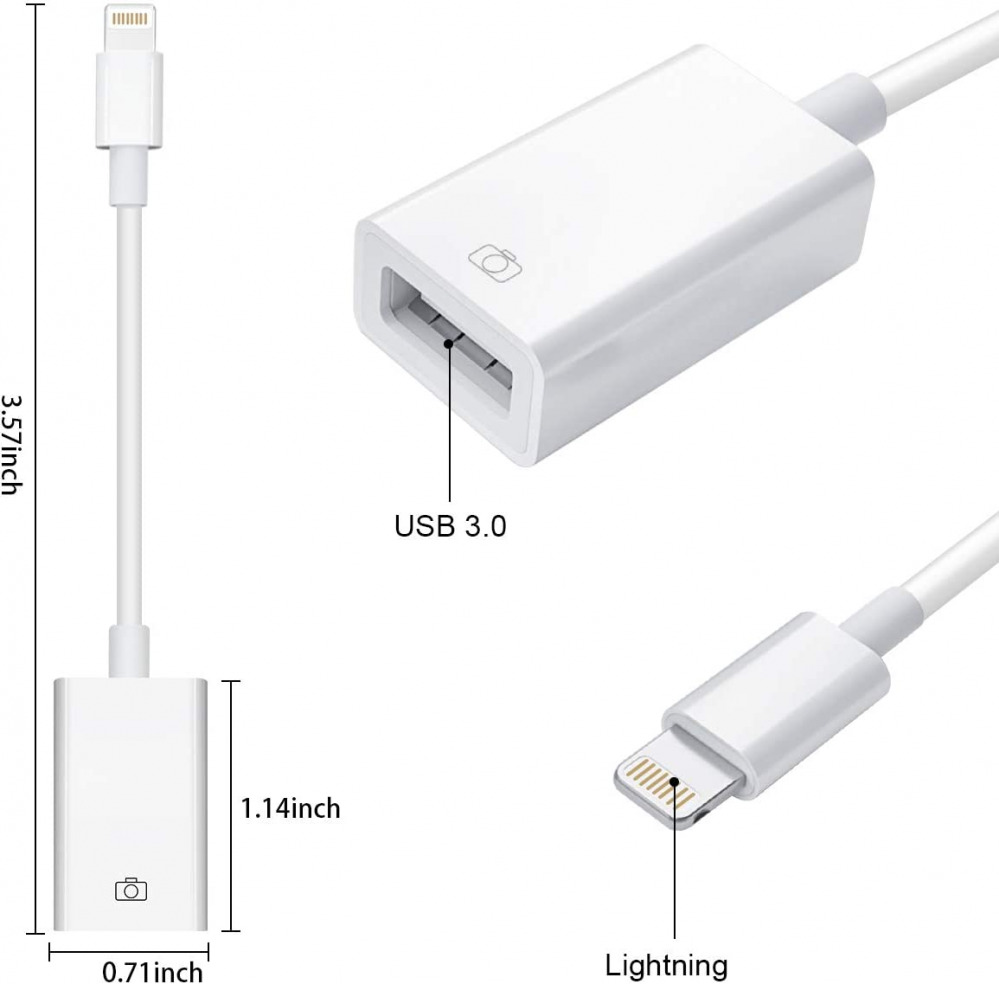 Lightning to USB Camera Adapter Female OTG Cable WHITE - Fresh Stock Dated February 2026