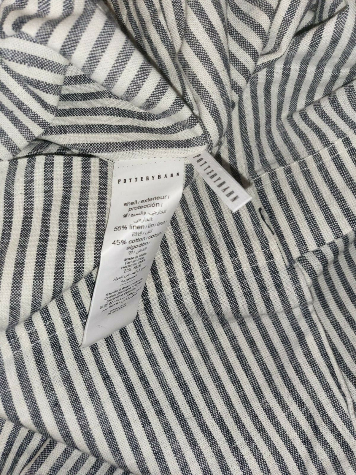 Pottery Barn Farmhouse Ticking Stripe Linen Cotton Standard Button Pillow Sham - Fresh Stock Dated February 2026