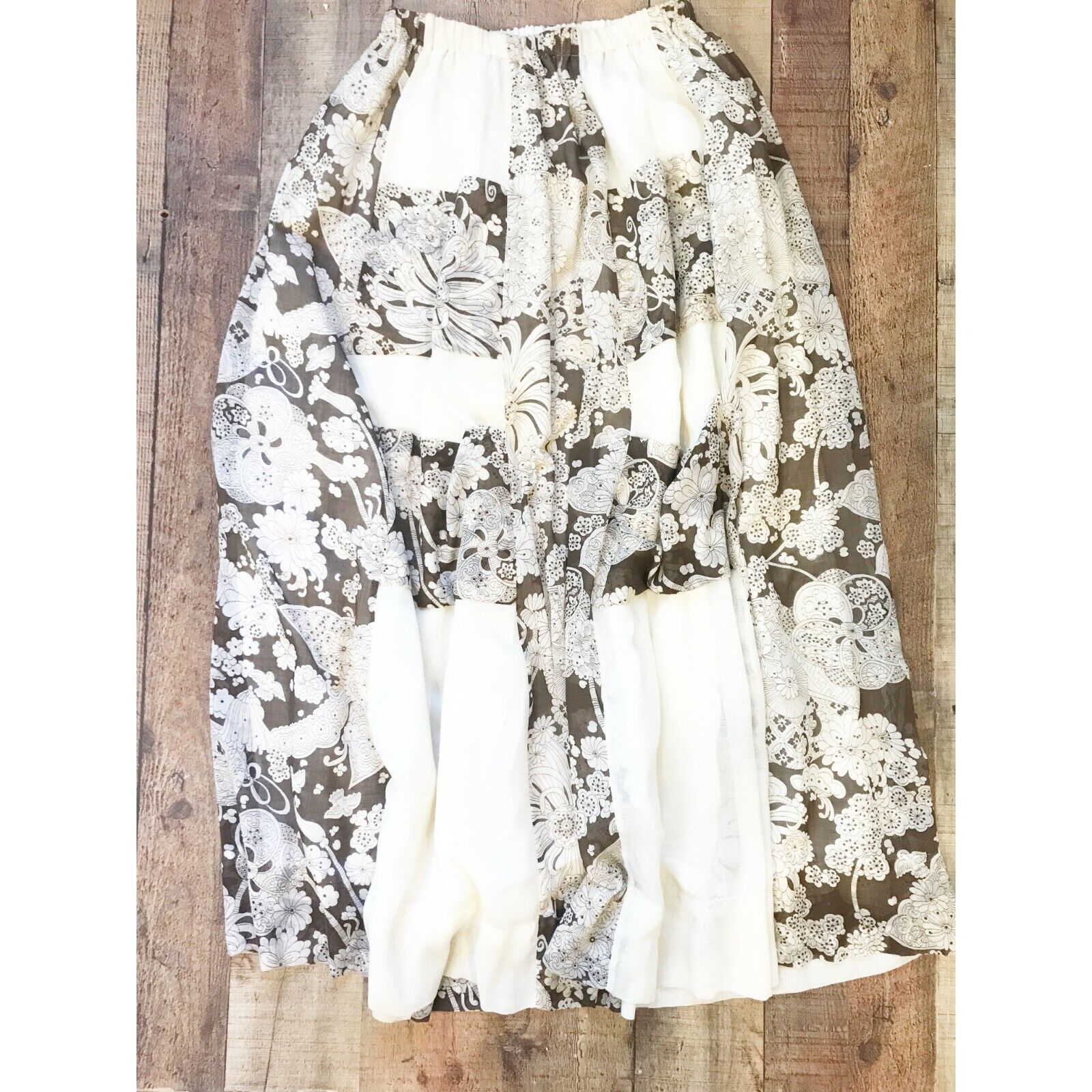 Chessa Davis I.Magnin Vintage Brown Cream Maxi Skirt Full 70's Floral Boho - Fresh Stock Dated March 2026